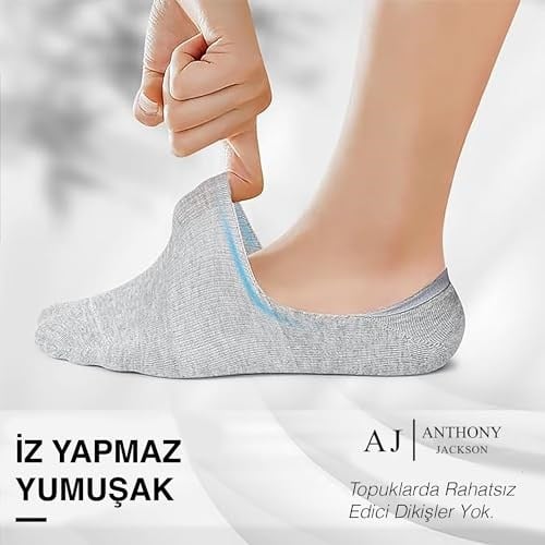 Anthony Jackson 10 Çift Kutulu BAMBU Premium Bay-Bayan Dikişsiz Görünmez Kaymaz Slikonlu Babet Çorap Brook…