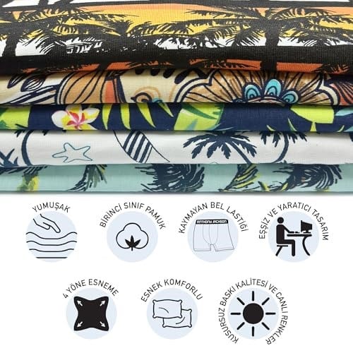Anthony Jackson Likralı 5li-3lü Kutu Desenli Premium Erkek Boxer Palm Horizon