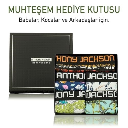 Anthony Jackson Likralı 5li-3lü Kutu Desenli Premium Erkek Boxer Palm Horizon