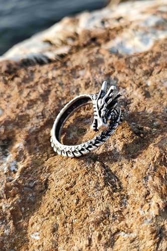 Antik Gümüş Kaplama Dragon Ejderha Model Ayarlanabilir unisex Yüzü