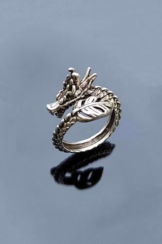 Antik Gümüş Kaplama Dragon Ejderha Model Ayarlanabilir unisex Yüzü