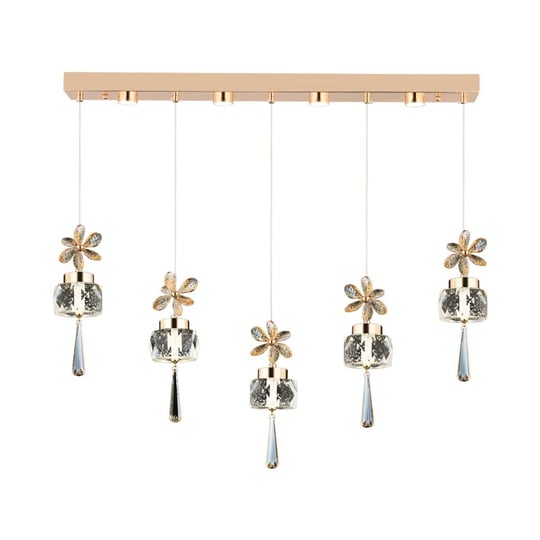 Apliqa Amaris 5li Sıralı 3 Renkli 70 Watt Gold Kelebek Led Avize Kristal Ledli Modern Oturma Odası Salon Sarkıt Avize