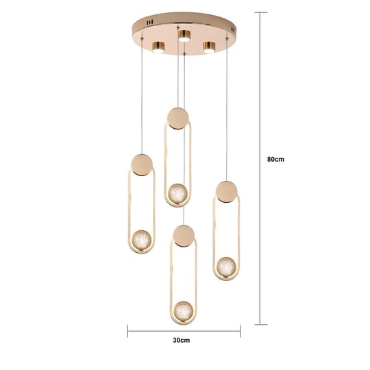 Apliqa Beckett 4lü Kristal Top Başlıklı Gold Sarkıt Led Avize