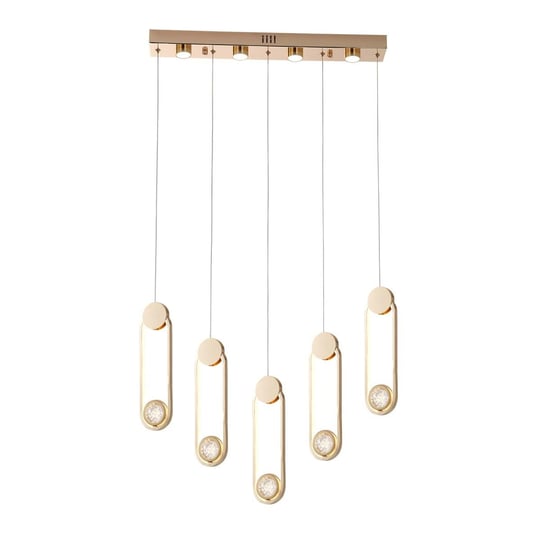 Apliqa Beckett 5li Sıralı Kristal Top Başlıklı Gold Sarkıt Led Avize