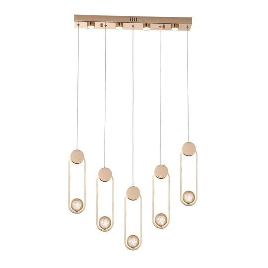 Apliqa Beckett 5li Sıralı Kristal Top Başlıklı Gold Sarkıt Led Avize