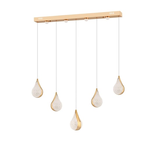 Apliqa Biana 5li Sıralı Gold Damla Başlıklı Modern Salon Led Avize