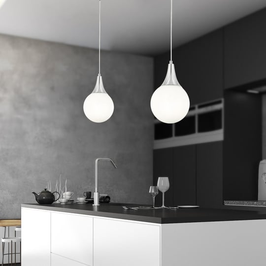 Apliqa Damla Tekli Krom Beyaz Camlı 2li Modern Sarkıt Mutfak Salon Avize Seti