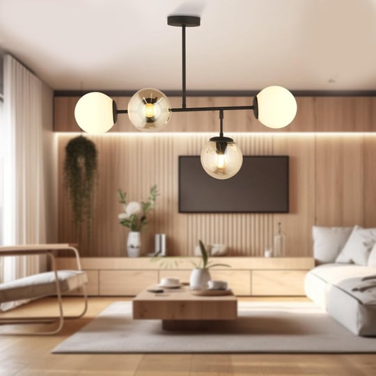 Apliqa Duo Siyah 4lü Sıralı Bal Camlı Beyaz Camlı Avize
