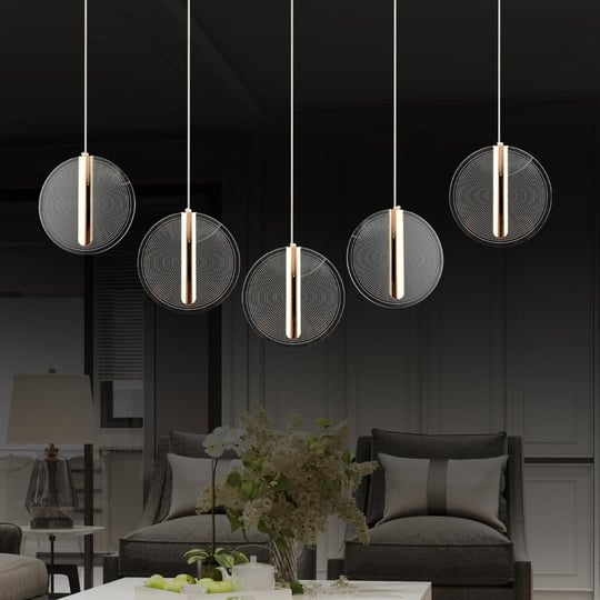 Apliqa Dustin 5li Sıralı 3 Renk 75 Watt Gold Kristal Ledli Modern Oturma Odası Salon Sarkıt Avize