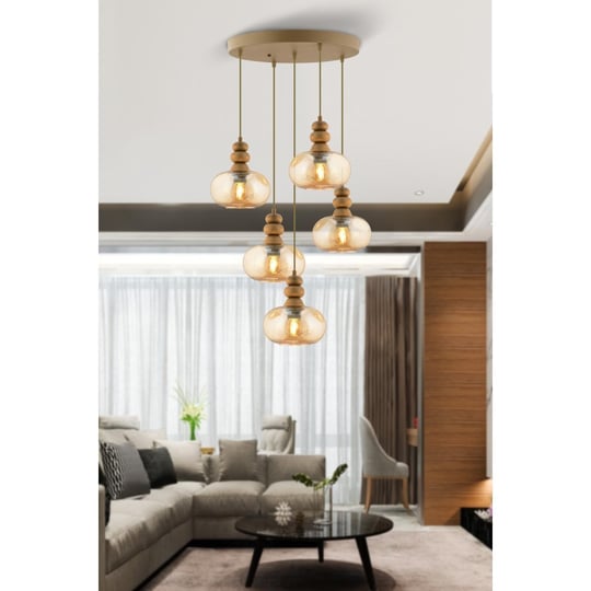 Apliqa Elodie 5li Yuvarlak Bohem Modern Sarkıt Salon Avize