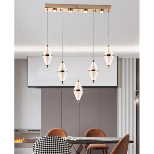 Apliqa Harold 5li 37 Watt Sıralı Gold Ledli Modern Salon Avize