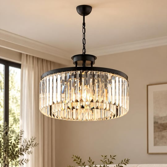 Apliqa Kanvas 45lik Siyah Kristalli Taşlı Modern Tasarım Kristal Salon Avize
