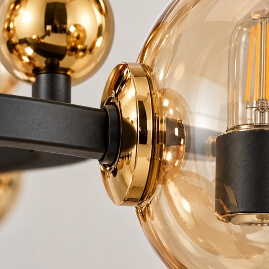 Apliqa Lorento 8li Yuvarlak Siyah Gold Modern Cafe,restoran Için Uygun Retro Salon Avize