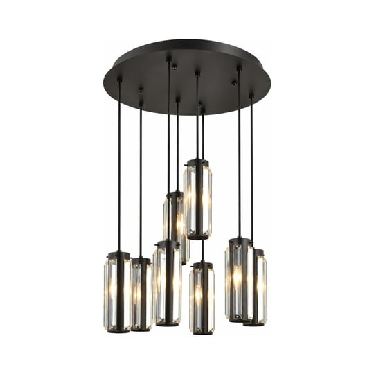 Apliqa Natali 8 Li Yuvarlak Siyah Modern Kristalli, Taşlı Modern Tasarım Kristal Salon Sarkıt Avize