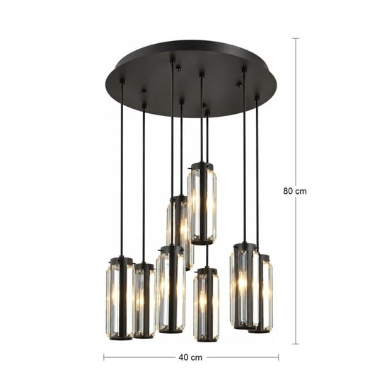 Apliqa Natali 8 Li Yuvarlak Siyah Modern Kristalli, Taşlı Modern Tasarım Kristal Salon Sarkıt Avize