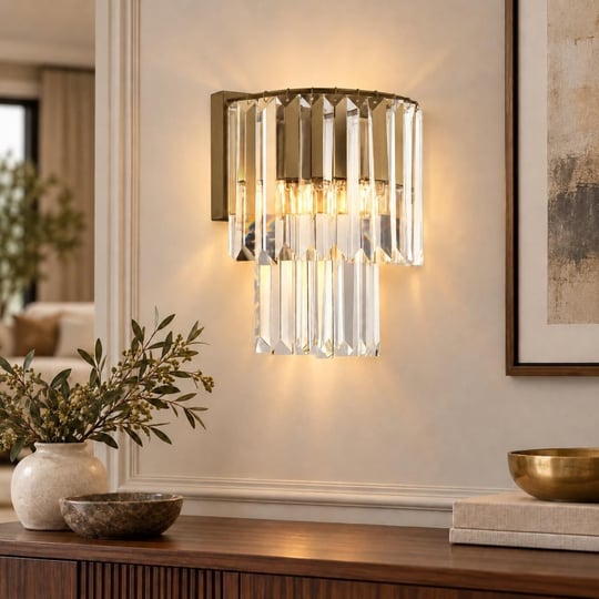 Apliqa Nilüfer Dikdörtgen Eskitme 3 Parça Kristalli Taşlı Modern Tasarım Kristal Salon Avize-aplik Seti