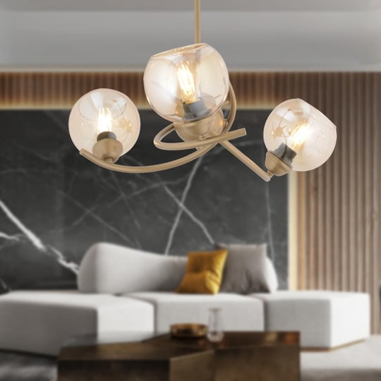 Apliqa Pireal 3lü Yuvarlak Eskitme Bal Camlı Modern Oturma Odası Salon Avize