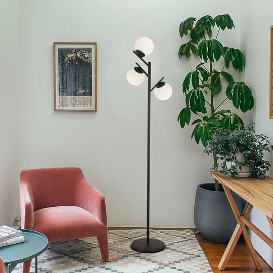 Apliqa Renji 3lü Siyah Boyalı Beyaz Camlı Modern Tasarım Metal Lambader