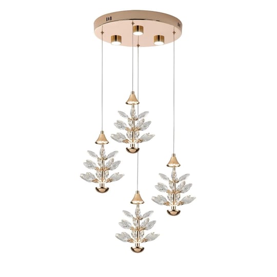 Apliqa Serap 4lü 39 Watt 3000k Yuvarlak Gold Kristal Taşlı Ledli Salon Avize