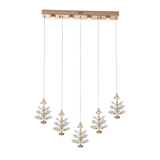 Apliqa Serap 5li 62 Watt 3000k Sıralı Gold Kristal Taşlı Ledli Salon Avize