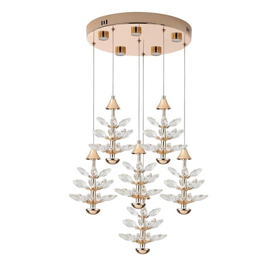 Apliqa Serap 6lı 65 Watt 3000k Yuvarlak Gold Kristal Taşlı Ledli Salon Avize