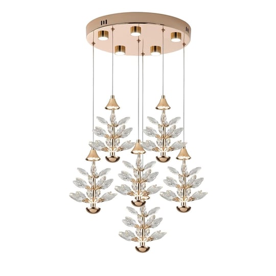 Apliqa Serap 6lı 65 Watt 3000k Yuvarlak Gold Kristal Taşlı Ledli Salon Avize
