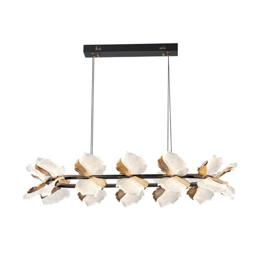 Apliqa Taran Sıralı Siyah Gold Çiçek Desenli 120 Watt Yemek Masası Üstü Modern Salon Led Avize