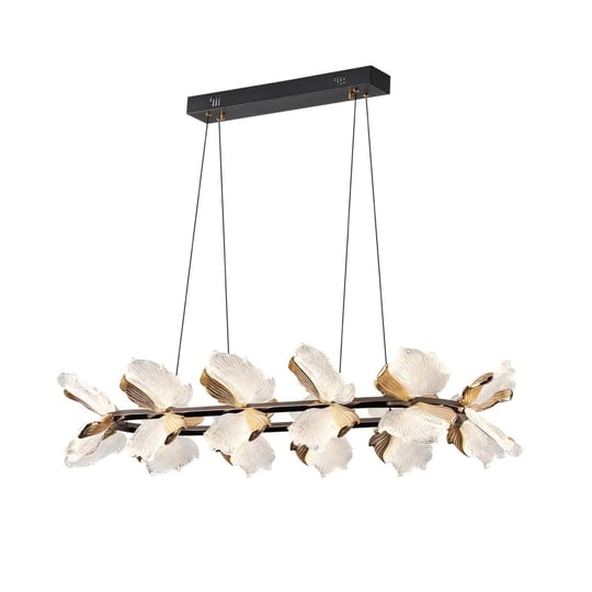 Apliqa Taran Sıralı Siyah Gold Çiçek Desenli 120 Watt Yemek Masası Üstü Modern Salon Led Avize