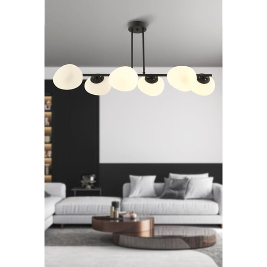 Apliqa Tristan 6lı Sıralı Siyah Modern Yemek Masası Üstü, Salon Avize