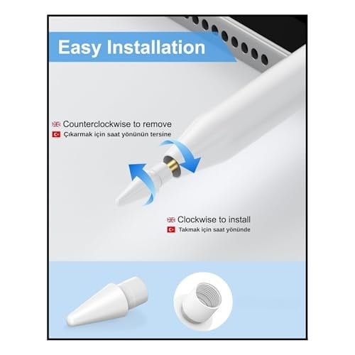 Apple Pencil Yedek Kalem Ucu – 1. ve 2. Nesil, Pro, USB-C Uyumlu, Şeffaf Saklama Kutulu Set (6lı) (Beyaz)