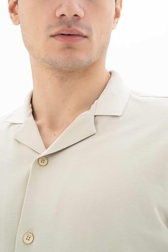 Ar-ma Erkek Polo Yaka Kısa Kollu Gömlek Regular Fit%100 Pamuk Penye Pike Düğme Kapamalı Cepsiz Y25374351101 Bej-B1