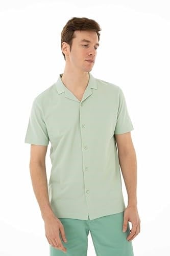 Ar-ma Erkek Polo Yaka Kısa Kollu Gömlek Regular Fit%100 Pamuk Penye Pike Düğme Kapamalı Cepsiz Y25374351101 Yeşil-Y2