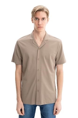 Ar-ma Erkek Polo Yaka Kısa Kollu Gömlek Regular Fit%100 Pamuk Penye Pike Düğme Kapamalı Cepsiz Y25374351101 Gri-Bej G8