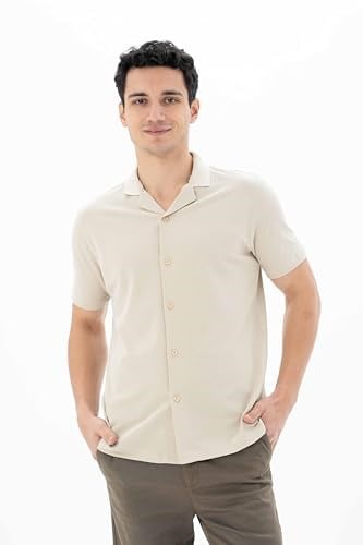 Ar-ma Erkek Polo Yaka Kısa Kollu Gömlek Regular Fit%100 Pamuk Penye Pike Düğme Kapamalı Cepsiz Y25374351101 Bej-B1