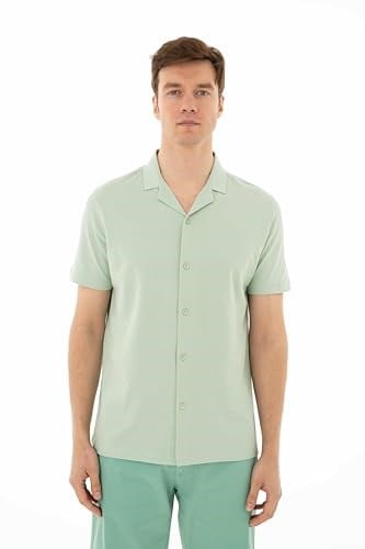 Ar-ma Erkek Polo Yaka Kısa Kollu Gömlek Regular Fit%100 Pamuk Penye Pike Düğme Kapamalı Cepsiz Y25374351101 Yeşil-Y2