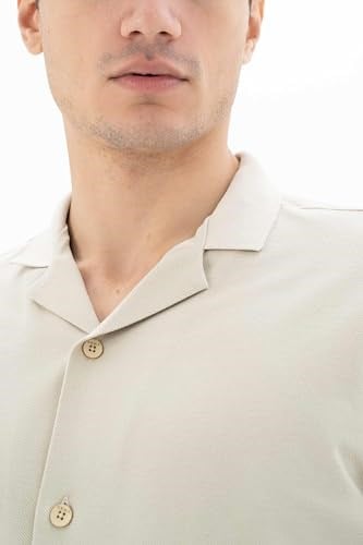 Ar-ma Erkek Polo Yaka Kısa Kollu Gömlek Regular Fit%100 Pamuk Penye Pike Düğme Kapamalı Cepsiz Y25374351101 Bej-B1
