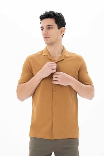 Ar-ma Erkek Polo Yaka Kısa Kollu Gömlek Regular Fit%100 Pamuk Penye Pike Düğme Kapamalı Cepsiz Y25374351101 Kahverengi-K1