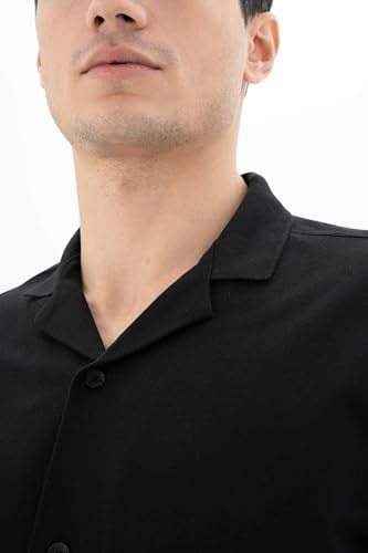 Ar-ma Erkek Polo Yaka Kısa Kollu Gömlek Regular Fit%100 Pamuk Penye Pike Düğme Kapamalı Cepsiz Y25374351101 Siyah-S1