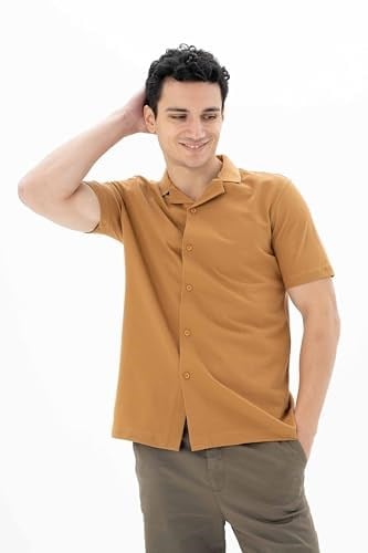 Ar-ma Erkek Polo Yaka Kısa Kollu Gömlek Regular Fit%100 Pamuk Penye Pike Düğme Kapamalı Cepsiz Y25374351101 Kahverengi-K1