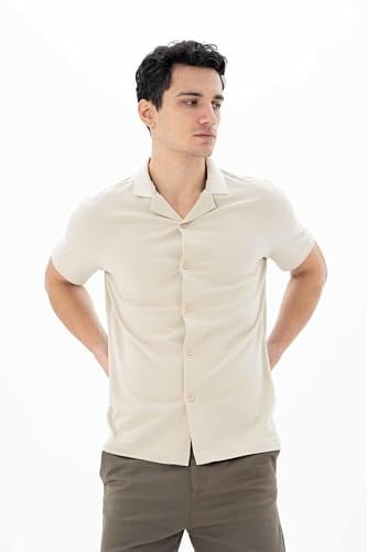Ar-ma Erkek Polo Yaka Kısa Kollu Gömlek Regular Fit%100 Pamuk Penye Pike Düğme Kapamalı Cepsiz Y25374351101 Bej-B1