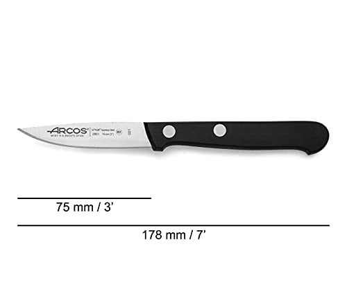 Arcos 280104 Serisi Evrensel - Soyma Bıçağı - Bıçak Nitrum Paslanmaz Çelik 75 mm - El Sapı Polioksimetilen (POM) Renk Siyah, 24.892 x 12.192 x 6.7056 cm