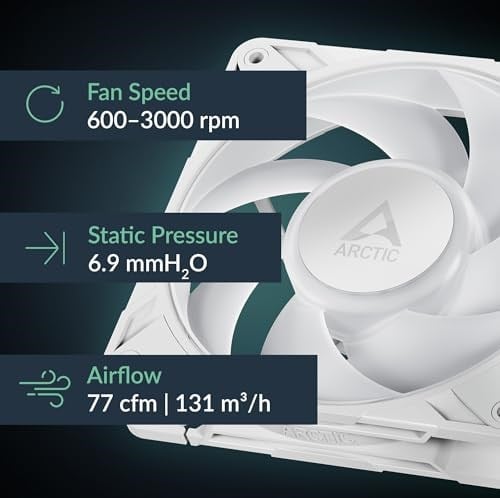 Arctic P12 Pro A-RGB (Beyaz) - Güçlü Premium Fan 120 mm PWM Fan Y Kablo Ayırıcı ile 600~3000RPM 0RPM <% 5 PWM 5V Dijital RGB Akışkan Dinamik Rulman 4Pin - Beyaz