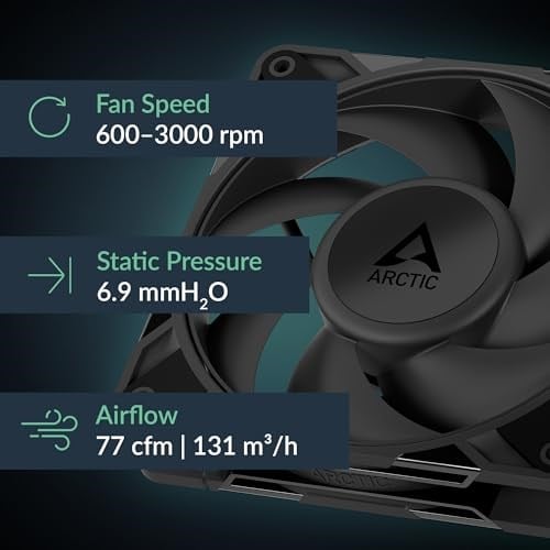 ARCTIC P12 Pro PST - 5li Paket - Güçlü Premium Fan, Y-Kablo Ayırıcılı 120 mm PWM Fan, 600-3000 RPM, 0 RPM <% 5 PWM, Akışkan Dinamik Rulman, 4-Pin - Siyah