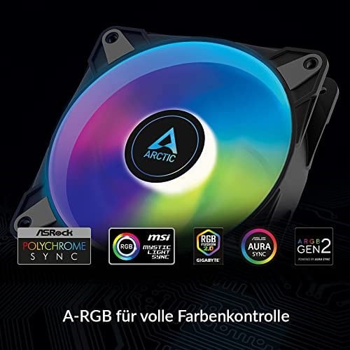 ARCTIC P14 PWM PST A-RGB (3 adet) - PC fanı, 140 mm PWM PST kasa fanı, kasa fanı, statik basınç için optimize edilmiştir, yarı pasif: 200-1900 RPM (0 RPM <%5) - siyah