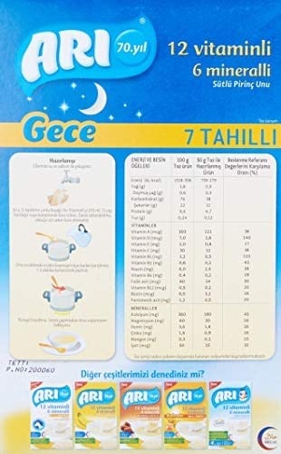 Arı Mama 12 Vitaminli 6 Mineralli Sütlü 7 Tahıllı Pirinçli Gece