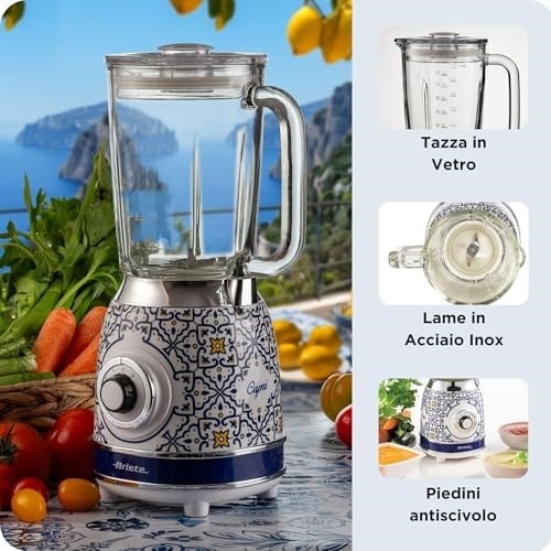 Ariete Capri Cam Smoothie Blender 0583/0C - 1000 Watt, 1,5 Litre Kapasiteli Cam Sürahi, Buz Kırma Fonksiyonu, 4 Paslanmaz Çelik Bıçak, Ani Parçalama Fonksiyonu