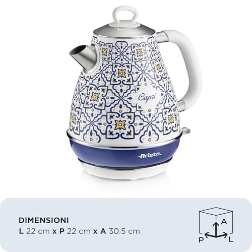 Ariete Capri Elektrikli Su Isıtıcı 1,7 Litre Kettle 2869/0C - Paslanmaz Çelik Gövde, Handmade Decoration, 2000 Watt, Otomatik Kapanma, 360° Kablosuz Taban