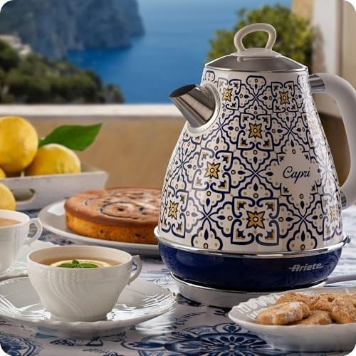 Ariete Capri Elektrikli Su Isıtıcı 1,7 Litre Kettle 2869/0C - Paslanmaz Çelik Gövde, Handmade Decoration, 2000 Watt, Otomatik Kapanma, 360° Kablosuz Taban