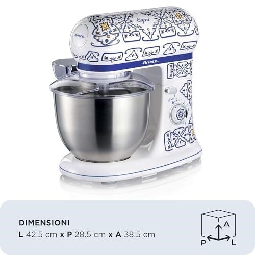 Ariete Capri Mutfak Şefi 1588/0C - 1200 Watt Stand Mikser, Hamur Yoğurma Makinesi, 2400 Watta Ulaşan Kilitli Motor, Paslanmaz Çelik 5,5 Litre Hazne, 3 Farklı Hazne İçi Aparat, Sıçrama Önleyici Kapak