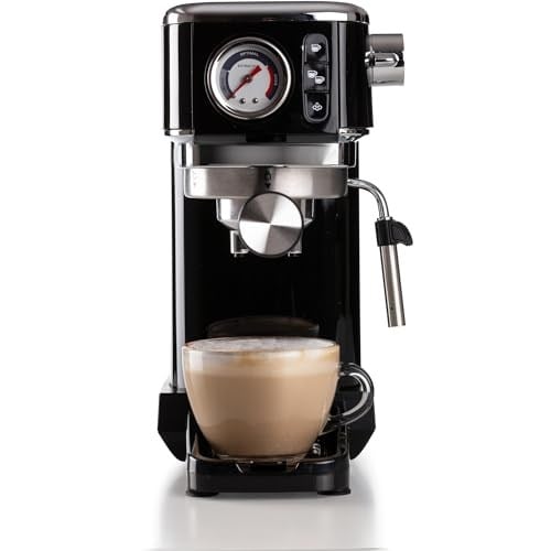 Ariete Espresso Slim Metal 1381, manometreli kahve makinesi, kahve tozu ve ESE kapsülleri ile uyumlu, 15 bar Max, filtre 1 veya 2 fincan, Cappuccino başlığı, 1300 W, Siyah